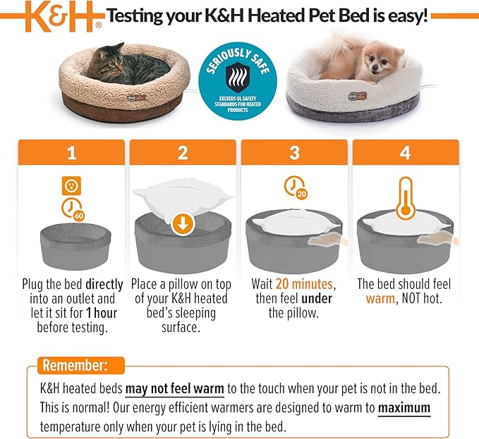K&H Pet Products Heated Cat Bed Indoor, Thermo-Snuggle Cup Bomber Soft Heated Pet Bed for Large Indoor Cats and Small Dogs, Machine Washable, Waterproof Heated Pad, Safety Listed - 18x14in Chocolate