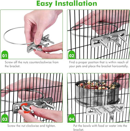 2 Pcs Small Dog Food Water Bowl for Cage with Upgraded Clamp Holder, Pet Kennel Hanging Bowls Stainless Steel Detectable Bowls Crate Feeder Dish for Small Dogs (4.7x2'' & 3.9x2'')