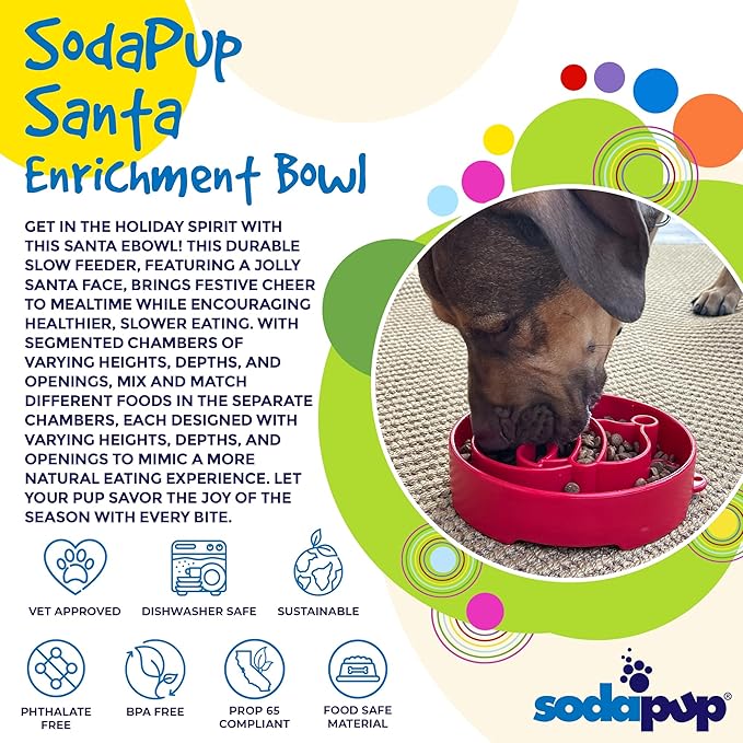 SodaPup Santa Enrichment Bowl – Durable Slow Feeder Bowl Made in USA from Non-Toxic, Pet-Safe, Food Safe Material for Mental Stimulation, Slowing Down Eating, Healthy Digestion, & More