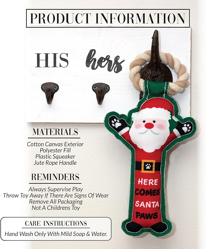 Pavilion - Here Comes Santa Paws - 12" Santa Puppy Dog Toy with Rope Handle K-9 Furry Companion Present