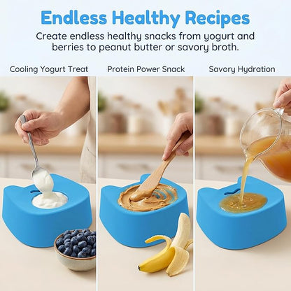 Dog Lick Bowl for Liquid Treats with 4 Powerful Suction Cups, Slow Feed Dog Bowl with Rolling Core, Food‑Grade Rubber Licking Bowl for Bone Broth & Yogurt,Anti‑Slip Base for Puppies and Dogs (Blue)