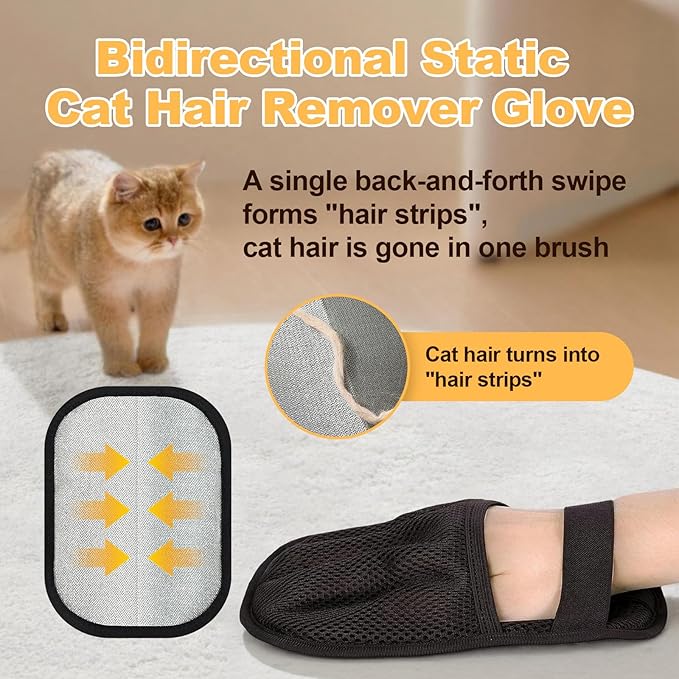 Pet Hair Removal Gloves for Cats & Dogs, 5-Finger Electrostatic Reusable Brush for Furniture, Carpet, Clothing & Car Seats - Washable Pet Hair Remover Tool (1 Piece)