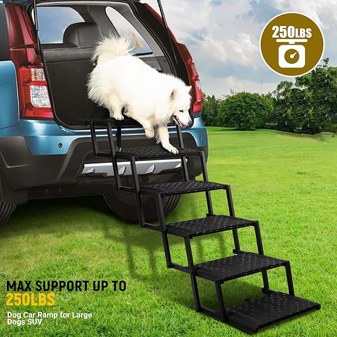 Dog Stairs for Car - Foldable Dog Ramps for Large Dogs with Non Slip Surface, Portable Dog Steps for Cars and SUV, Truck, Support Up to 200 Lbs, 6 Steps