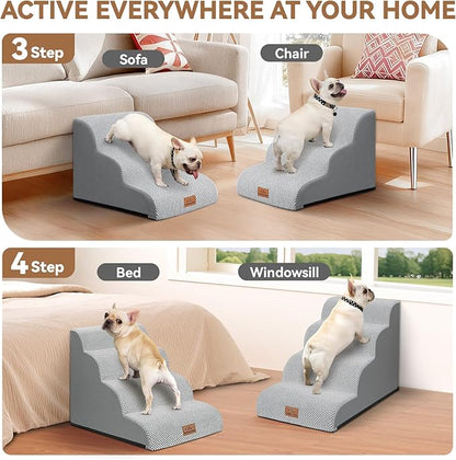 Dog Ramp and Stair for Bed 16" H-20 H,3-Step Cat Stair for Sofa and Chair,4-Step Dog Ramp for High Bed and Window,Durable Nonslip Fabric Cover for Indoor (Light Grey-20 H, Pet Friendly, 4)