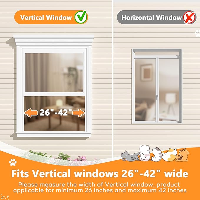 MUPATER Cat Window Box, Catio Outdoor Cat Enclosure Perch, Fits Double Hung Frames 26" to 42" Wide, All-Weather Use Wooden Window Kitty House, for Napping, Sunbathing & Nature Viewing, White