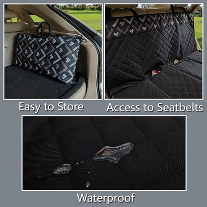 Back Seat Extender, Car Seat Cover for Dogs with Hard Bottom as a Hammock Bridge for Pets Travel, Waterproof Back Protector Fits for Standard Cars & SUVs (Black)