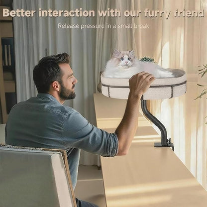 Cat Desk Bed with 360° Rotating Mount Attachment - Space-Saving Cats Hammock for Home Office/Computer Desks, Washable All-Season Indoor Pet Nest - Comfortable Perch (Cat Desk Bed-13.5*17.5 IN)