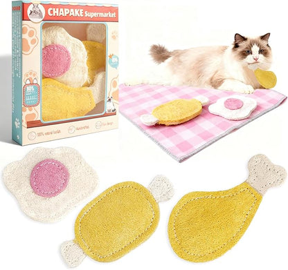 3-Pack Catnip Chew Toys, Natural Loofah Cat Scratch & Teething Toys for Bored Indoor Cats, Interactive Food Shape Treat Toy for Dental Health, Cat Toys with Catnip for Kitty Toys