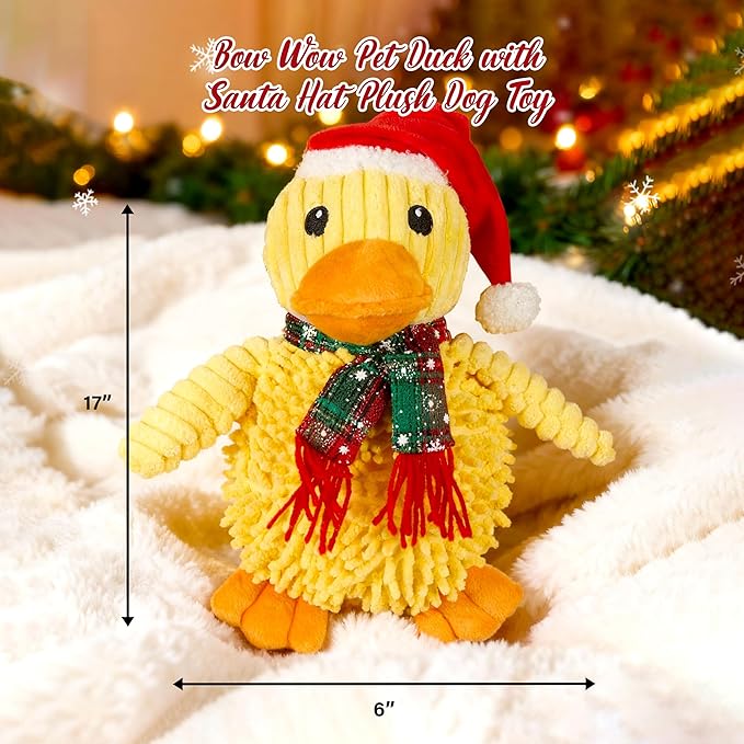 Bow Wow Pet Duck with Santa Hat Plush Dog Toy