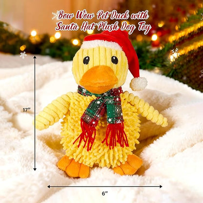 Bow Wow Pet Duck with Santa Hat Plush Dog Toy