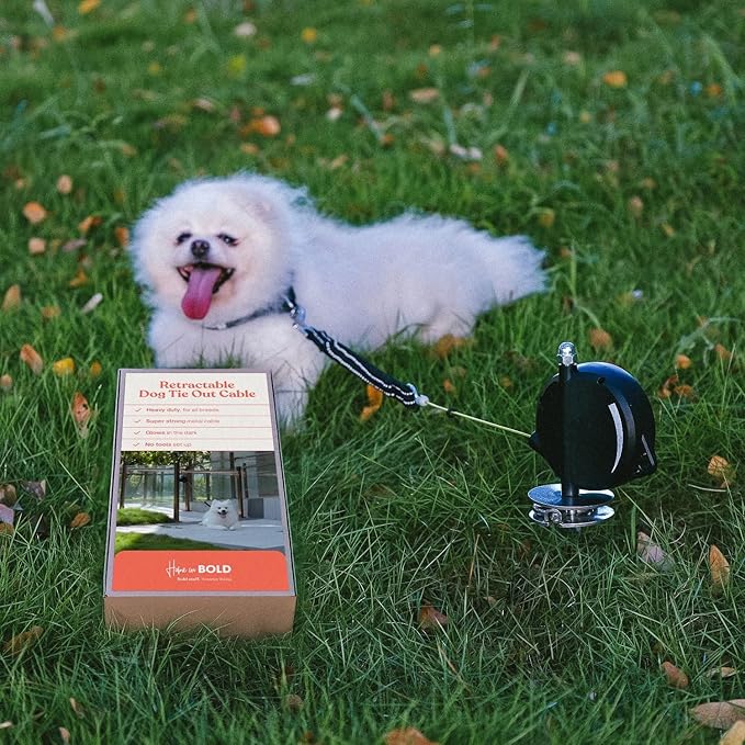 Heavy-Duty Retractable Dog Tie Out Cable: The Ultimate Dog Line for Outside – Super Strong Tie Out Retractable Cable for Dogs.