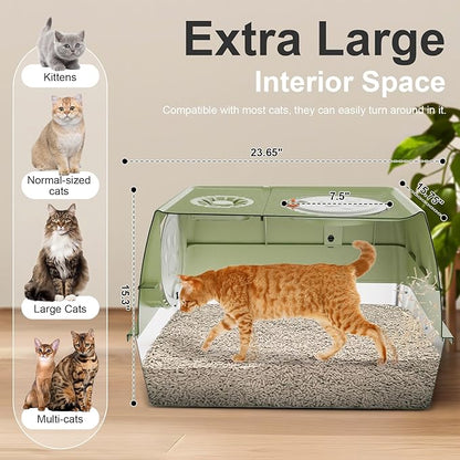 Stainless Steel Litter Box with Lid, XL Extra Large Litter Box, Enclosed Top Entry Metal Litterbox for Big Cat, Easy Cleaning, Anti-Leakage & High Sided with Mat, Aisle & Scoop, Green