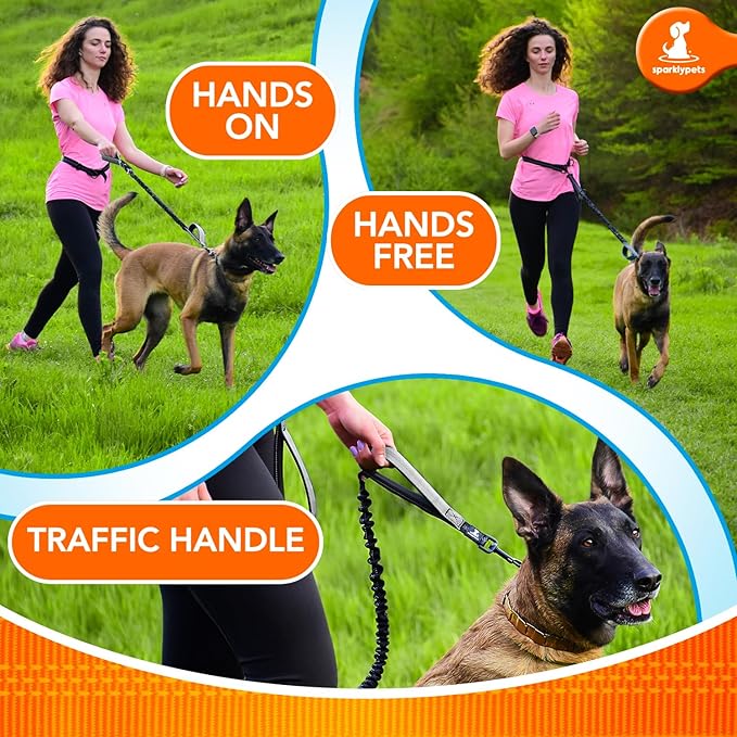 SparklyPets Dog Leash for Medium and Large Dogs - Professional Harness with Reflective Stitches for Training, Walking, Jogging and Running Your Pet Blue