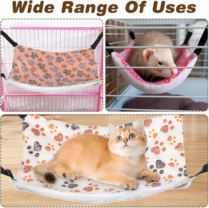 4 Pcs Cat Hammock for Cage Hanging Soft Pet Hammock Bed with Adjustable Straps and Metal Hooks Double Sided Hanging Bed for Large & Small Cats Ferret Puppy Rabbits