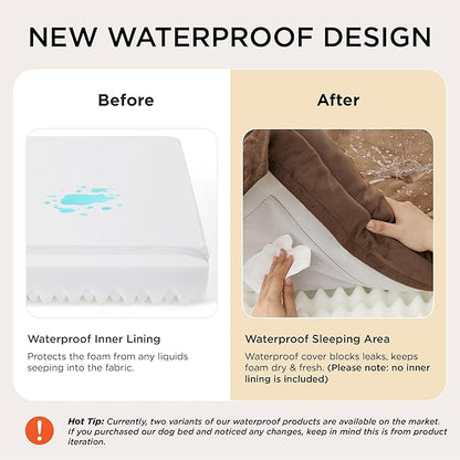 Bedsure Orthopedic Dog Beds for Small Dogs - Washable Small Dog Cat Bed Waterproof, Comfort Pet Couch Sofa with Washable Removable Cover, Pets Bed with Nonskid Bottom, Brown, 24"