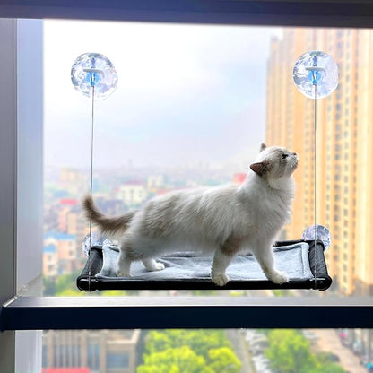 Cat Hammock for Window Wall with 4 Suction Cups 1 Cushion Cover,Cat Window Perch, Space Saving and Easy Mounted Large Cats Bed,Pet Resting Safety Holds (Black, Large)