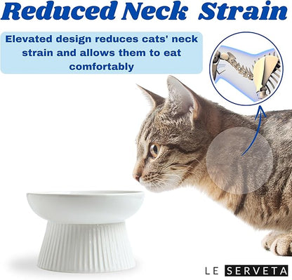 Ceramic Slow Feeder Cat Bowl, Raised Puzzle Feeder, Anti Vomiting Cat Slow Feeder, Elevated Food Bowl, Whisker Friendly Cat Bowl (White)