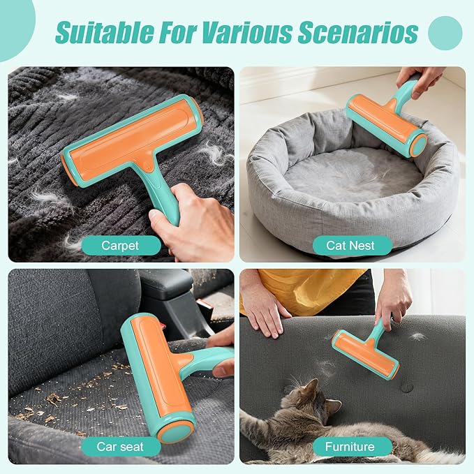 Roller Pet Hair Remover – Reusable Lint Roller for Dog & Cat Hair on Furniture, Couch, Carpet, Rugs, Bedding & Car – Portable, Eco-Friendly (Light Blue)
