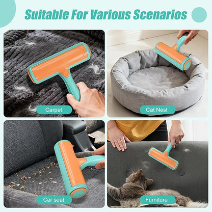 Roller Pet Hair Remover – Reusable Lint Roller for Dog & Cat Hair on Furniture, Couch, Carpet, Rugs, Bedding & Car – Portable, Eco-Friendly (Light Blue)