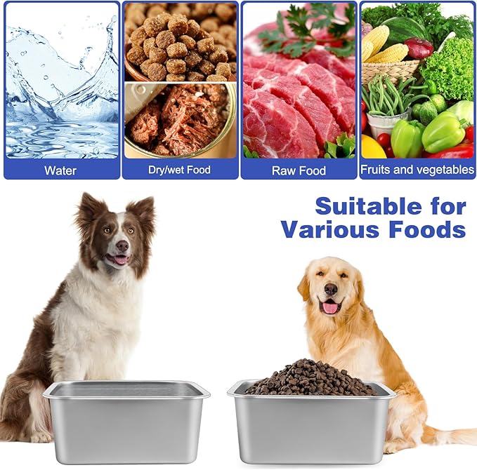 3 Gallons Large Dog Water Bowl, 2PCS Stainless Steel Metal Dog Bowls, Large Capacity Pet Food Bowl Water Dish for Indoor and Outdoor Universal for Medium to Giant Dogs
