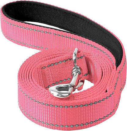 Reflective Dog Leash 4ft Soft Padded Handle Nylon Lead for Small & Medium Dogs, Durable Walking Training Leash for Night Safety (Neon Pink,1Inch Wide)