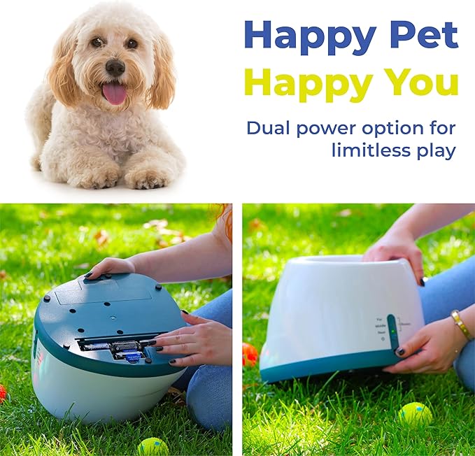 Automatic Dog Ball Launcher for Medium and Small Size Dogs, Interactive Fetch Machine for Indoor and Outdoor Play with 10 PCS Latex Balls, Dual Power Mode Ball Thrower, Dog Toy