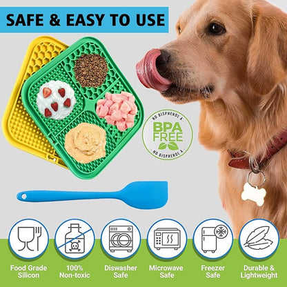 Lick Mat for Dogs, Large Dog Lick Mat with Suction Cups for Anxiety, Peanut Butter Dog Licking Mat Slow Feeder Dispensing Treater Lick Pad for Dogs Cats Grooming Bathing and Training (Green)