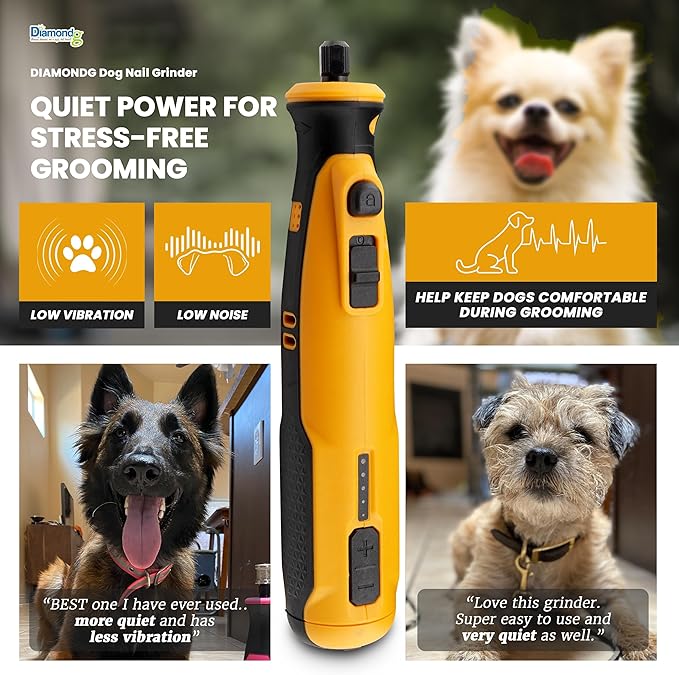 Diamondg Cordless Dog Nail Grinder with Quiet Sound & LED Tip for Large & Small Dogs, 4hrs. Runtime - Electric Dog Nail Trimmer, Heavy Duty Rotary Tool Alternative to Toenail Clippers & Filers