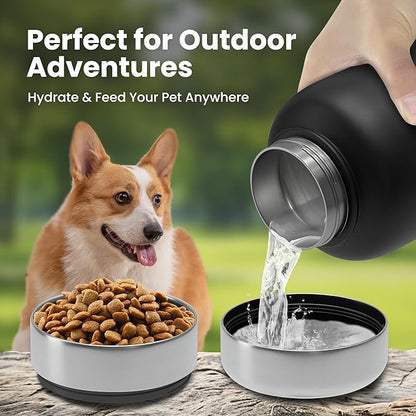 32oz Dog Water Bottle with Bowls - Leakproof Insulated Stainless Steel, Portable Travel Bottle for Hiking, Camping, Outdoor Use