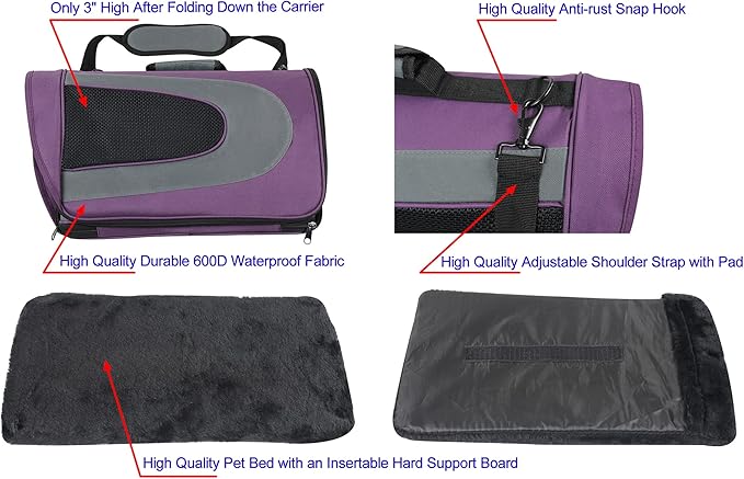 EliteField Deluxe Soft Pet Carrier (3 Year Warranty, Airline Approved), Multiple Sizes and Colors Available (20" L x 11" W x 11" H, Purple+Gray)