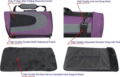 EliteField Deluxe Soft Pet Carrier (3 Year Warranty, Airline Approved), Multiple Sizes and Colors Available (18" L x 10" W x 11" H, Purple+Gray)