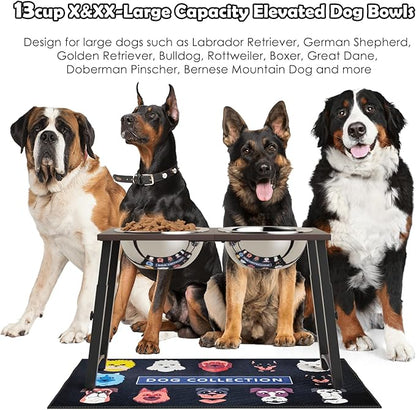 Elevated Dog Bowls with Spill-Proof Mat, 4 Adjustable Heights (for Large & Extra Large Breeds), Includes Two 3000ML Stainless Steel Bowls for Food & Water