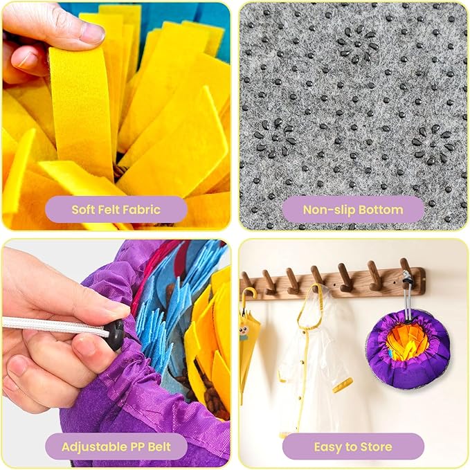 Snuffle Mat for Dogs 19"x19", Adjustable Dog Slow Feeder Bowl, Interactive Dog Enrichment Puzzle Toys, Foraging Sniff Treat Mat Mental Stimulation for Puppy Small Medium Large Breed Dogs Cats