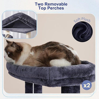 Tall Cat Tree, Large Cat Tower for Adult Cats, 80.7'' (205cm) Heavy-Duty Cat Tree House for Indoor Cats 20 lbs+ with Scratching Posts, 2 Top Perches/Condos, Hammcok, Smoky Gray GCT034G