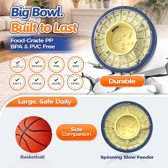 KADTC 5-60 Min Adjustable Slow Feeder for Dogs, Large Capacity 4-Cup Spinning Dog Puzzle Feeder, Anti-Gulping Treat & Food Dispenser, Mental Enrichment Toy, U.S. Brand & Design