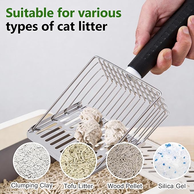 [2026 Version]Efficient Metal Cat Litter Scoop- Stainless Steel Cat Litter Scooper with Holder, Heavy Duty Litter Sifter, Pooper Scooper Kitty Litter Box Scooper-Cat Scooper for Litter Box Cleaning
