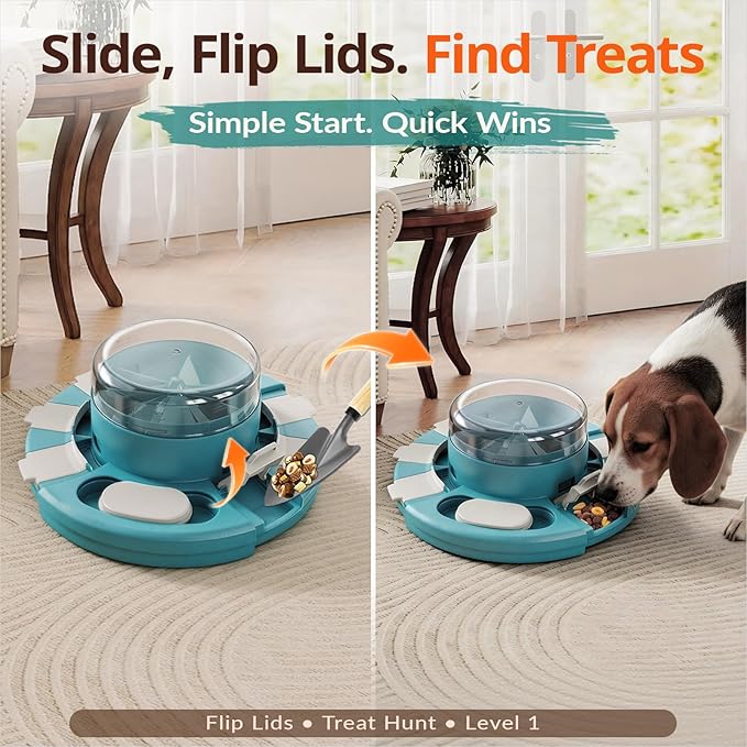 KADTC 2 Levels of Challenge - Dog Puzzle Feeder Toy - U.S. Brand - Design Push-to-Release Treat Dispenser for Small Medium Large Dogs Boredom Buster, Puppy Mental Stimulation Enrichment Puzzles Toys