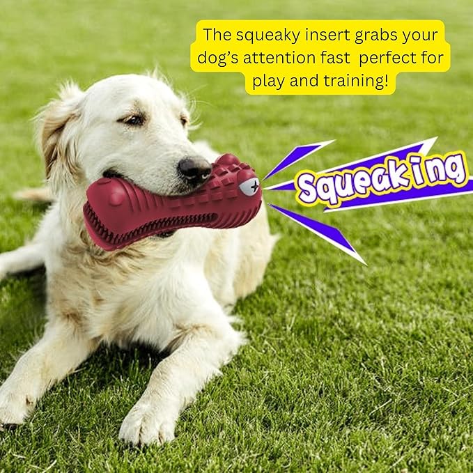 Dog Chew Toys for Aggressive Chewers – Alligator Dog Chew Toy for Large, Medium & Small Dogs – Tough Natural Rubber for Teeth Cleaning – Squeaky Interactive Dog Toys to Keep Them Busy