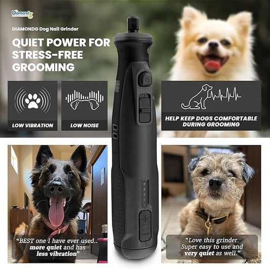 Diamondg Cordless Dog Nail Grinder with Quiet Sound & LED Tip for Large & Small Dogs, 4hrs. Runtime - Electric Dog Nail Trimmer, Heavy Duty Rotary Tool Alternative to Toenail Clippers & Filers