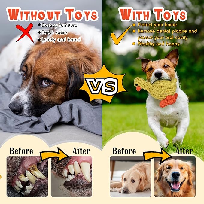 Dog Chew Toys for Small and Medium dogs, Animals and Fruits Shapes Cotton Rope Toys for Aggressive Chewers, Handwoven Interactive Dog Toys for Tug of War, Dental Health, Cleaning (9Pcs, Animals)