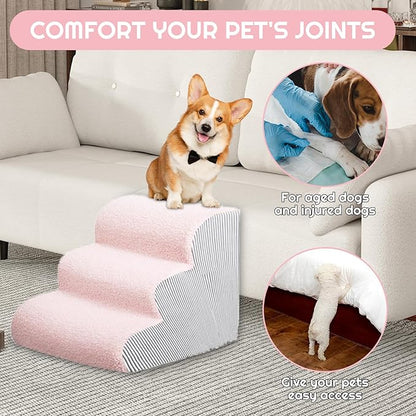 Dog Stairs for Bed 13.7" H, 30D Foam 3-Step for Sofa,Curved Stairs for Puppy,Pet Steps for Couch for Small Dogs and Cats or Pets Friendly