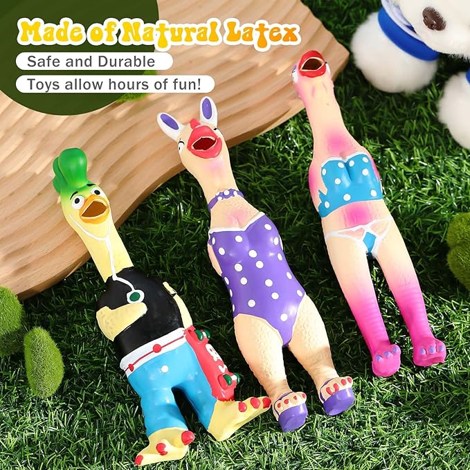 3 Pcs Rubber Chicken Squeaky Dog Toys Screaming Chicken Latex Soft Rubber Chew Molar Toys Interactive Pet Funny Squawkers Cute Dog Gifts for Small Medium Birthday (Funny Style)