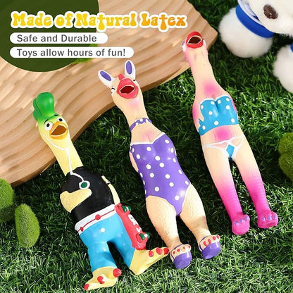 3 Pcs Rubber Chicken Squeaky Dog Toys Screaming Chicken Latex Soft Rubber Chew Molar Toys Interactive Pet Funny Squawkers Cute Dog Gifts for Small Medium Birthday (Funny Style)