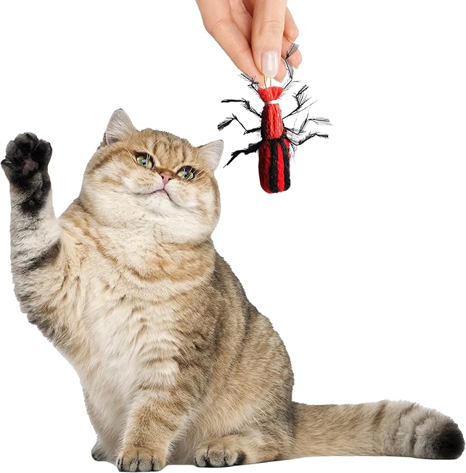 2 Inch Handmade Cat Toy Teaser Wand Refill Beetle - Red Natural Material Toys, Hunting Instinct Play, Interactive Exercise Attachment Set for Indoor Cats