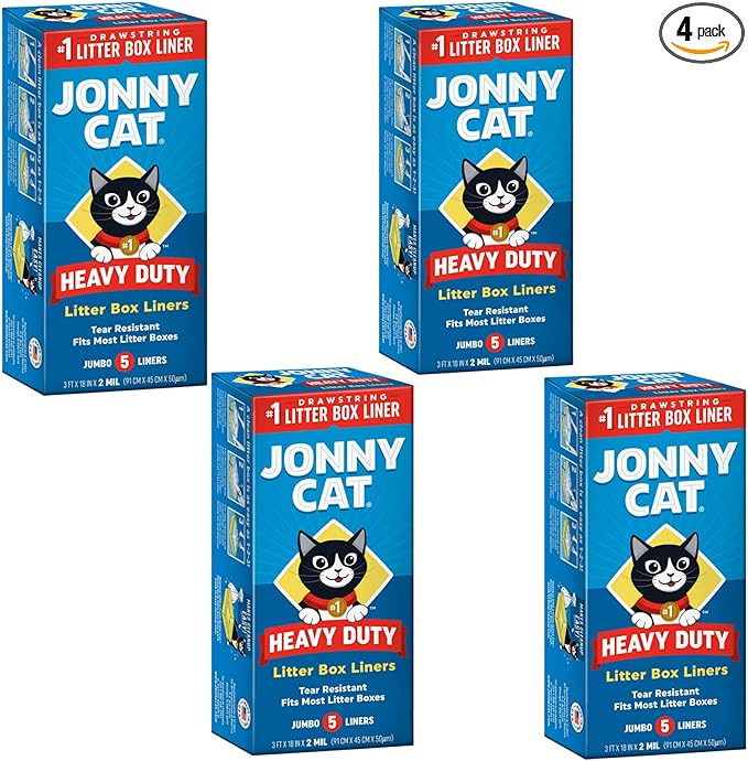 JONNY CAT Litter Box Liners, Heavy Duty Drawstring Liners, Pack of 4 Boxes, 5 Liners per Box, 3 FT X 18 IN, Tear Resistant