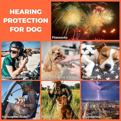 New Dog Ear Muffs for Noise Protection - 30dB NRR Dog Headphones, Noise Cancelling Hearing Protection Against Thunder/Fireworks/Vacuums, Upgraded Design with Bell Accent (Orange, X-Large)