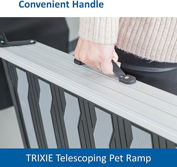 Trixie Telescoping Dog Ramp Made of Lightweight Aluminium - Pet Ramp for Large Cars and SUVs - Easily Adjustable - in Silver/Black