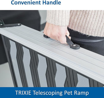 Trixie Telescoping Dog Ramp Made of Lightweight Aluminium - Pet Ramp for Large Cars and SUVs - Easily Adjustable - in Silver/Black