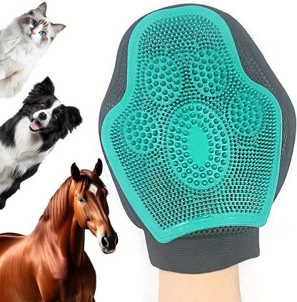 Pet Hair Removal Glove for Horses, 2-in-1 Double-Sided Pet Grooming Glove, Silicone Horse Hair Remover/Shower Grooming Brush to Prevent Electrostatic for Dogs and Cats (Standard Size)