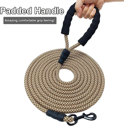 MayPaw 20ft Rope Dog Leash 1/2 inch Thick, 6/8/10/15/20FT Long Dog Lead Nylon Pet Leash, Soft Padded Handle Thick Lead Leashes for Large Medium Dogs Walking Training (Brown)